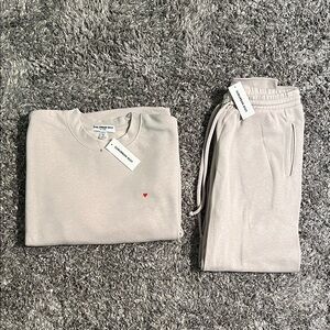 Sub_Urban Riot OATMEAL SWEATSHIRT JOGGER SET WITH RED HEART - NWT